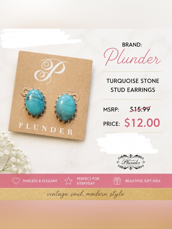 Plunder Jewelry - Plunder Turquoise Oval Stone Stud Earrings in Blue